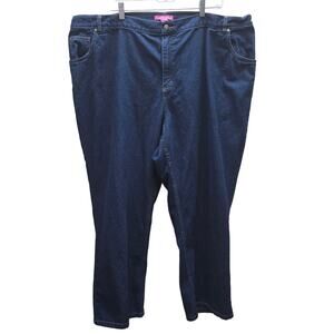 Woman Within Denim Straight Leg Jeans Elastic at Waist Dark Wash Blue Size 28W